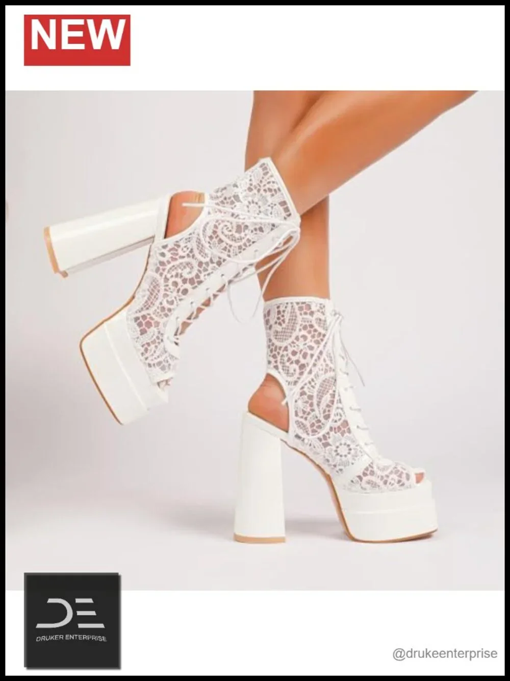 Lace Platform Chunky High Heels Lace-up Slingback Sandals Square Open Toe Party